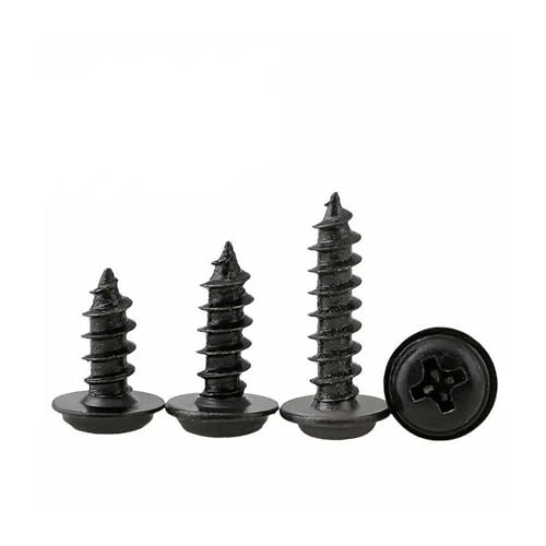 Image of Rely⇒VP INDUSTRIES (Pcs-50) No.8x25 mm Pan Phillips Head Self-Tapping Screws - Black Zinc Coated Mild Steel, High-Tensile for Wood, Plywood, Plasterboards, Cabinets & DIY Use