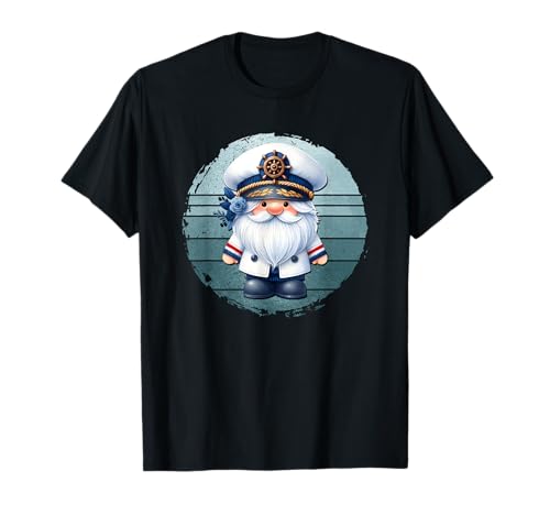 Retro Boat Captain Gnome Dad For Sea Lover Vintage Nautical t-shirt
