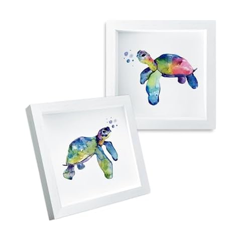 TideAndTales Sea Turtle Decor (9"x9") - Sea Turtle Bathroom Wall Art, Turtle Pictures, Turtle Room Decorations, Sea Turtle Bathroom Decor, Ocean Wall Decor for Home, Beach or Nursery, Framed Set of 2 Cover