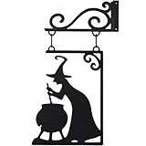 Metal Witch Silhouette Cauldron – Iron Halloween Wall Sign Hanging Art for Garden Decor, Scary Yard Ornaments, Party Supplies, Indoor Outdoor Decoration