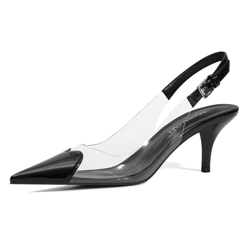 Women's Kitten Heels Clear Slingback Closed Pointed Toe Pumps Low Heel Dress Shoes Sling Back Comfortable Transparent PVC