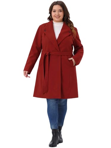 Image of Agnes Orinda Women Plus Size Lapel Double Breasted Belted Winter Coats