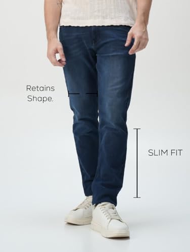 Image of Minus One Slim Fit Stretchable Mid Rise Jeans for Men | Mens Denim Cotton Pants | Stylish Ankle Length Jean