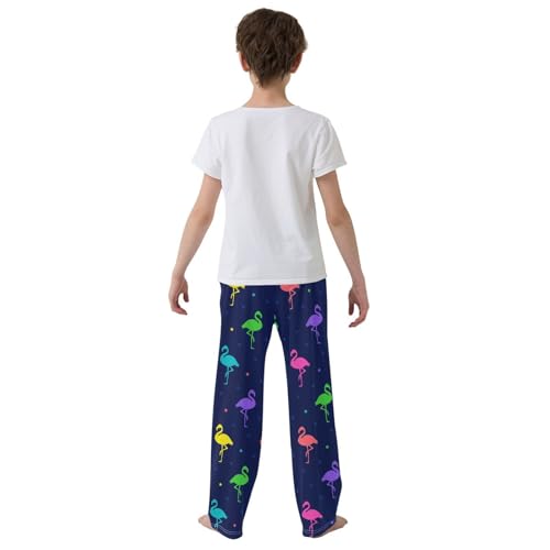 ZZXXB Colorful Flamingoes Print Boys Long Pants Soft Trousers Elastic Waist Kids Lounge Bottoms with Pockets S-XL3