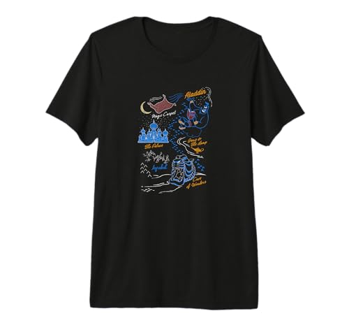 T-shirt Aladdin Disney carte du royaume imprimé premium pour fan