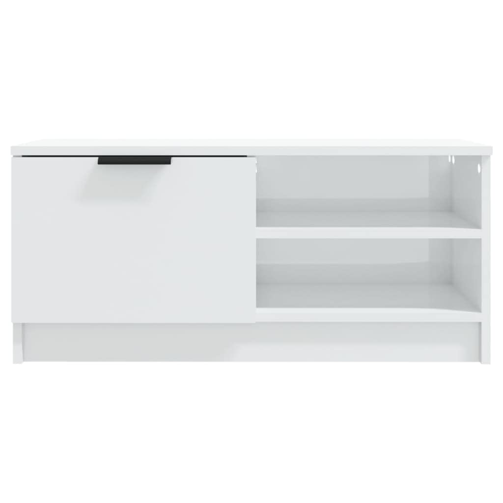 Set di 2 mobili per TV, in legno bianco lucido, 80 x 35 x 36,5 cm, con cassetto e scomparti, per soggiorno, home theater e camera da letto