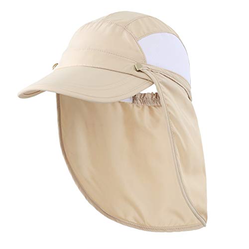 Connectyle 幼児 キッズ 夏 UPF 50+ フラップキャップ 速乾 つば広 日よけ帽子 子供 男の子 女の子 UVカット ハット カーキ