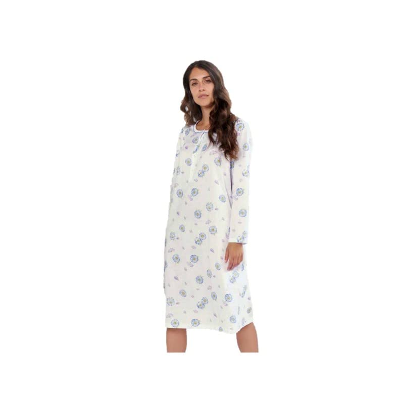 Linclalor Camicia da notte in puro cotone manica lunga stampata con carrè per un ottima vastibilità