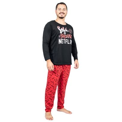 Kit 2 Pijamas Adultos Casal Netflix Longos Outono Inverno (GG, Feminino M)