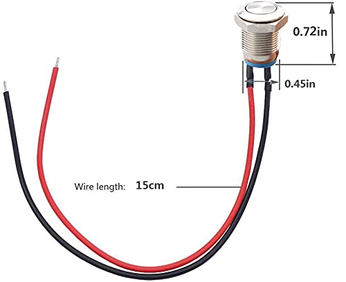 6 Pulsanti Momentanei Impermeabili 12mm - Precablati Per Auto, Barca, Campanello