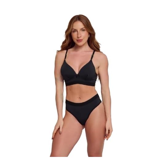 Conjunto Lingerie Feminino Calcinha e Sutiã Com Bojo Confortável Reforçada (PRETO, GG)