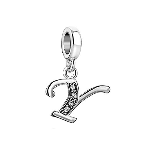 FGT Abalorio colgante de letra inicial de la A a la Z, compatible con pulseras Pandora, pulseras de nombre familiar, regalo personalizado, circonita cúbica transparente, talla única, Cobre Zirconia