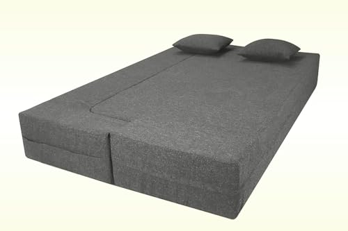 Image of Rosebell Flipper Three Seater | 70 X 46 X 9 | Foldable Sofa Cum Bed with Washable Fabric Four Cushions for Living Room - Grey-Color