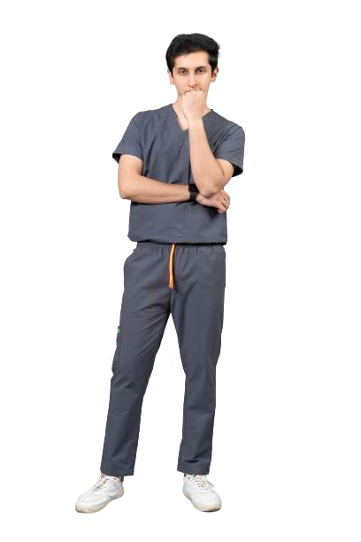 VastraMedwear Mens Knit V Neck Half Sleeves Scrub Suit | 5 Pockets Medical Scrub Scrub Suit For Doctor | Uniform for Doctors, Nurses, Dentists & Healthcare Professionals Scrub Suit For Men (Grey, L) (B0BSQYT9PW) Amazon Price History, Amazon Price Tracker