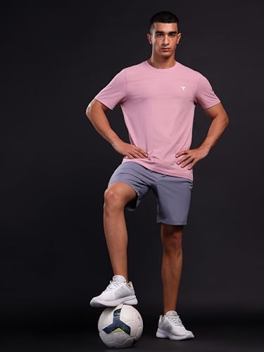 Image of TECHNOSPORT Men's Slim Fit Solid Crew Neck T-Shirt, Cotflex Quick Dry Wrinkle Resistant Polyester Sports Tee for Gym, Running, Training, Sports