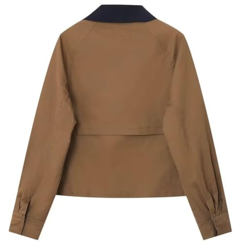 Womens Contrast Collar Quilted Barn Jacket Zip Up Fall Winter Casual Canvas Jacket Vintage Trench Coat with Pockets2