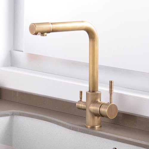Robinet de cuisine à 3 voies pivotant en laiton avec double poignée ergonomique