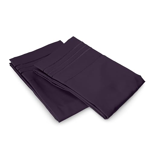 Image of Elegant Comfort Luxury Ultra-Soft 2-Piece Pillowcase Set 1500 Thread Count Egyptian Quality Microfiber Double Brushed-100% Hypoallergenic-Wrinkle Resistant, Standard /Queen Size, Purple