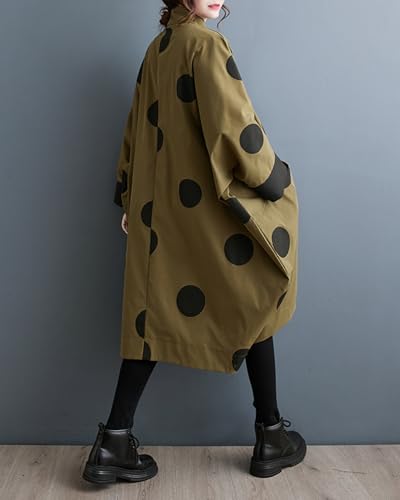 ellazhu Women's Casual Vintage Batwing Polk Dots Trench Coat Irregular Hem Outerwear GZ422