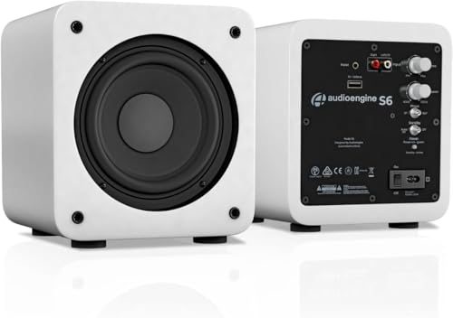 Image of Audioengine S6 Mini Subwoofer - Compact 210W Powered Bass Speaker for Music, Movies, Gaming & Home Office Setups - White