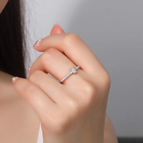 Molah Emerald Cut Simulated Diamond CZ Dainty Delicate Ring 925 Silver Rhodium Plated2