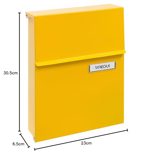 ARREGUI Line E6808 Briefkasten aus verzinktem Stahl, Größe S (DIN A5 Post), Wandbriefkasten für den Außenbereich, Postkasten mit Schutzklappe, witterungsbeständig, einfache Montage, 2 Schlüssel, gelb
