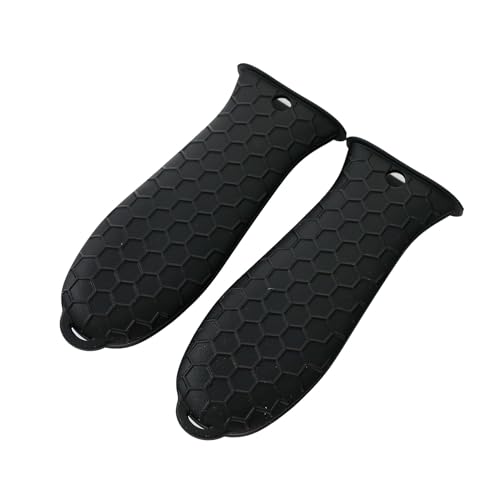 Image of Kuber Industries Hot Handle Holder | Silicone Hot Handle Holder | Heat Resistant Handle | Non Slip Pot Holders | Iron Handle Covers | Kitchen Hot Pot Holder | HH002 | Set of 2 | Black