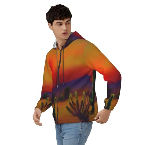 Sweat à capuche homme imprimé cactus désert pull doux d'automne - 4