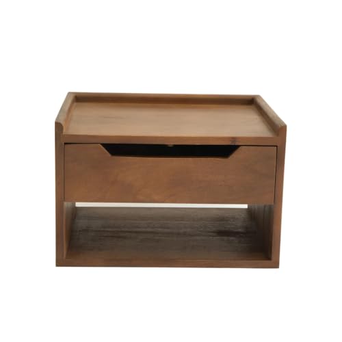 Image of Solid Sheesham Wood Wall Mounted Nightstand | Bedside Table with Drawer & Open Shelf | Space Saving Side Table for Bedroom & Living Room Decor | Modern End Table