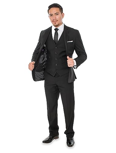 Elegant Men's Black Two Button Three Piece Suit (60 Regular)2