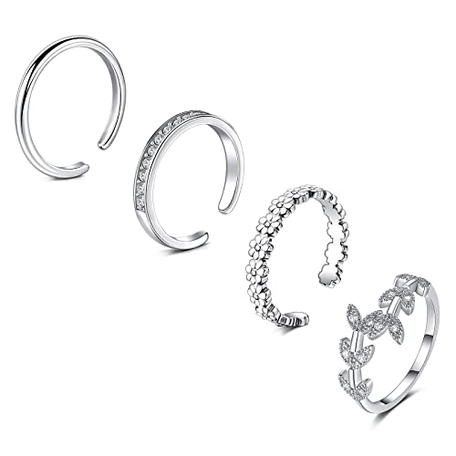 JFORYOU Toe Rings for Women Adjustable Open Toe Rings with Anklet Set CZ Flower Toes Ring for Summer Beach Foot Jewelry2