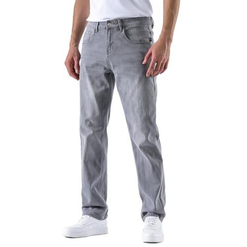 GAIAKOU Men's Baggy Slim Fit Stretch Work Jeans - Straight Loose Blue Elastic