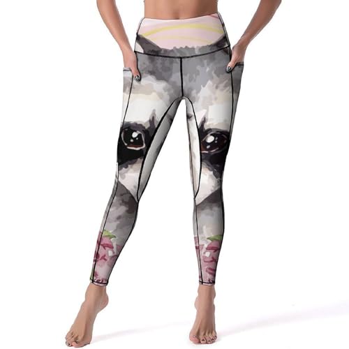 Leggings fitness ratons laveurs mignons anti-glissement taille haute