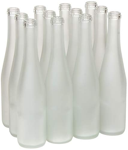 North Mountain Supply 375ml Glass Stretch Hock Wine Bottle Flat-Bottomed Cork Finish - Case of 12 (Frosted)