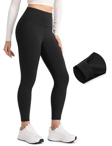 CRZ YOGA Womens Fleece Lined Leggings 25'' - Matte Winter Warm Thermal High Waisted Pants Casual Lounge Yoga Workout Black X-Small