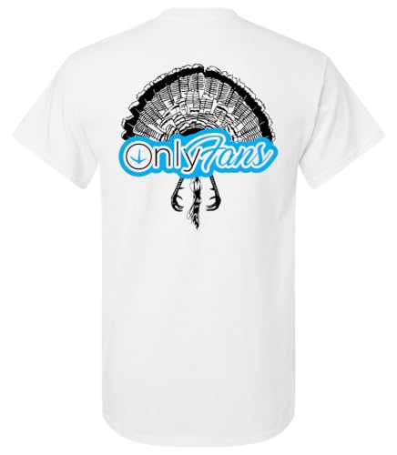 Heritage Pride Only Turkey Fans T-Shirt - Funny Hunting Graphic Tee Front Logo & Back Turkey Fans Print Adult Humor-White-Large
