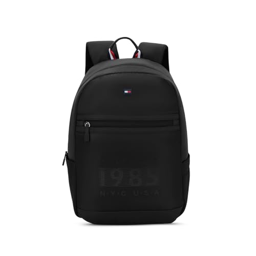 Tommy Hilfiger Foraker Laptop Backpack - Black, Unisex, with Padded 14' Laptop Sleeve & Trolley Strap