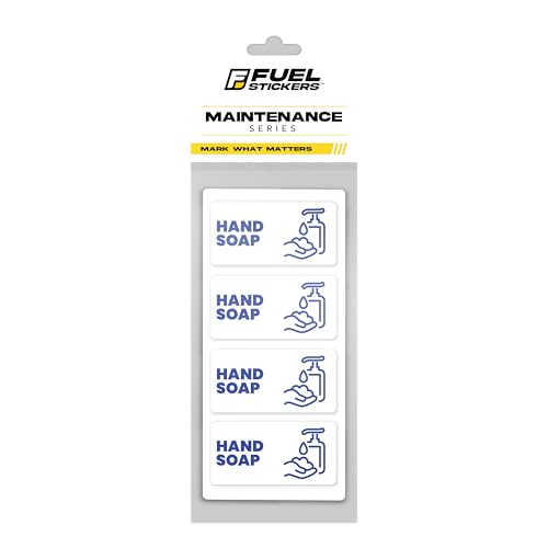 Image of Hand Soap Label for Soap Dispenser | Commercial Hand Soap Sticker Label for Wall Mounted Dispenser | Business, Office, and Home Use | Waterproof, Ultra-Durable - USA Made (2x1 inch), 4 Labels