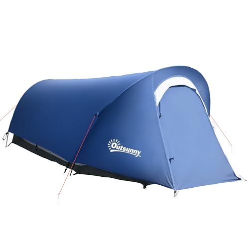 Outsunny Tenda da Campeggio Monoposto in Poliestere e Tessuto Oxford con Gancio Interno, Finestre a Rete e Borsa da Trasporto Inclusa, 265x140x95 cm, Azzurra