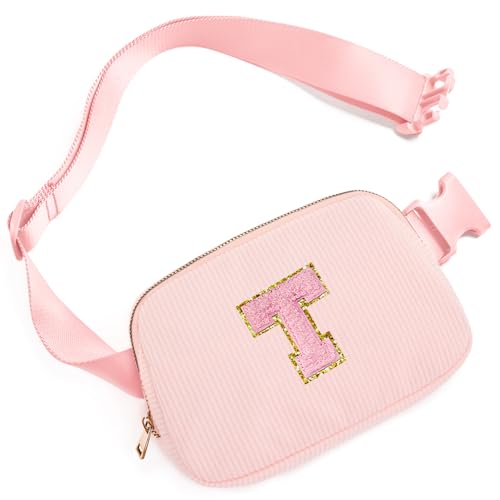 Image of Gitus Gifts for 10 11 12 13 14 15 16 Year Old Girls Christmas Gifts for Teen Girls Sister Her Women Fanny Pack with Initial Letter Patch Belt Bag Crossbody Bag Tween Girls Trendy Stuff (Light Pink-T)