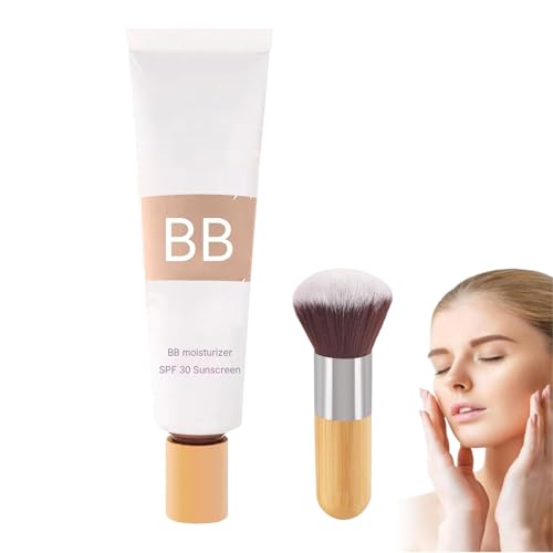 BB Cream Tinted Moisturiser SPF 30 Sunscreen, BB Cream Tinted Moisturiser For Mature Skin With Brush, UVA/UVB Protetion Cream With Broad Spectrum SPF 30, Smooths Your Skin, For Women (Natural)