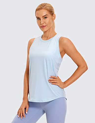 Crz Yoga Lightweight Tank Top For Women Racerback Sleeveless Workout Tops High Neck Athletic Running Shirts Blue Linen Large #TOP1