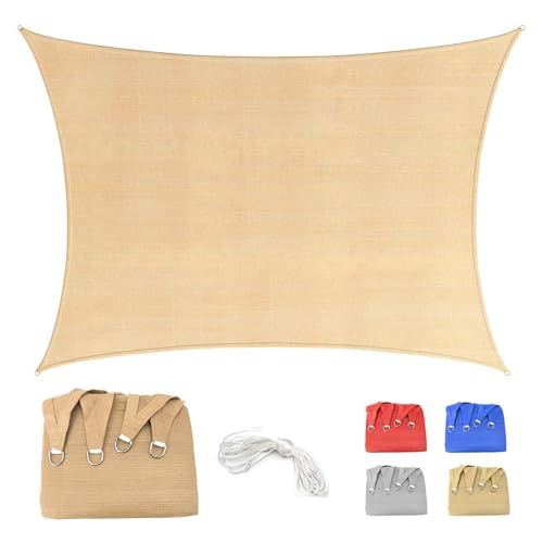 Voile d'ombrage 2x3.5m Rectangulaire Respirant Toile Ombrage HDPE Protection UV 95% pour Patio Jardin Terrasse Extérieur Balcon avec Corde, Beige (Tailles sur...