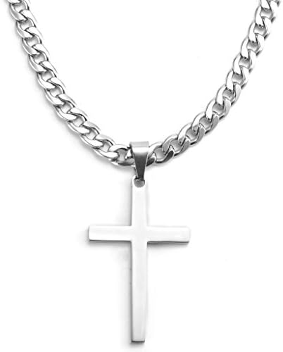 Jewow Jewellery Stainless Steel Men's Boy's Cross Pendant Necklace with 6mm Wide Chain