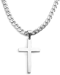Jewow Jewellery Stainless Steel Men's Boy's Cross Pendant Necklace with 6mm Wide Chain