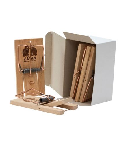 Jute und Fallenquelle® Holz Mausefalle aus Buchenholz mit Wippe und Köderhaken ** die Falle mit der Katze ** (5 Stück Packung)