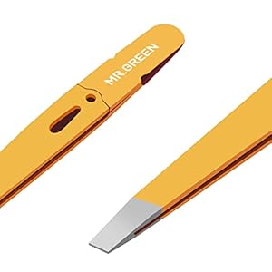 MR.GREEN Eyebrows Tweezers Colorful Beauty Fine Hairs Puller Makeup Tools Stainless Steel Slanted Eye Brow Clips Removal (Orange)
