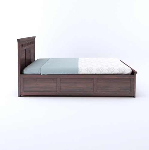 Image of TG Furniture Sheesham Wood Queen Size Bed with Hydraulic Storage | Wooden Double Bed with Storage for Bedroom & Hotel | Platform Cot Bed Palang | 78 X60 | Walnut Finish