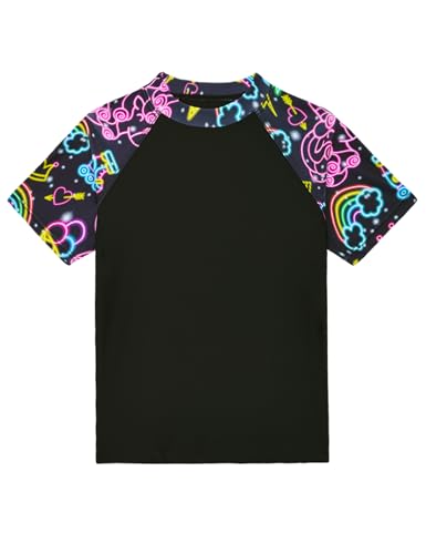 Image of Girls Swimsuit Colorful Short Sleeve Bathing Suits UPF 50+ Rash Guard Set Two Piece Summer Swimwear