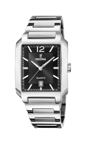 Festina Herren Uhr Analog aus Edelstahl 316L Silber - Quarzwerk - Kalender - Mineralglas mit hoher Widerstandsfähigkeit - Wasserdicht bis 5 ATM F20677/4 On The Square